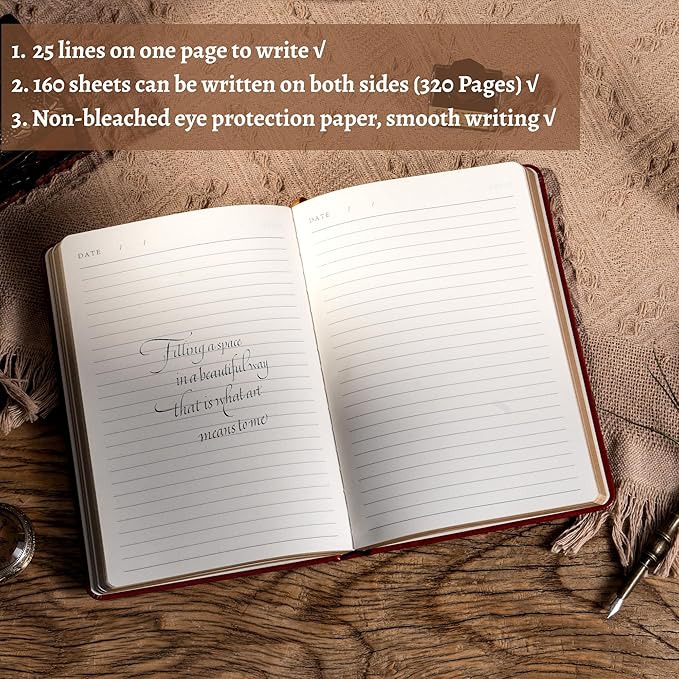 CAGIE 320 Pages Thick Hardcover Journaling Notebooks Vintage Leather Journal for Women Men A5 College Ruled Journals for Writing with Gift Box, 5.7 x 8.3 in, Red