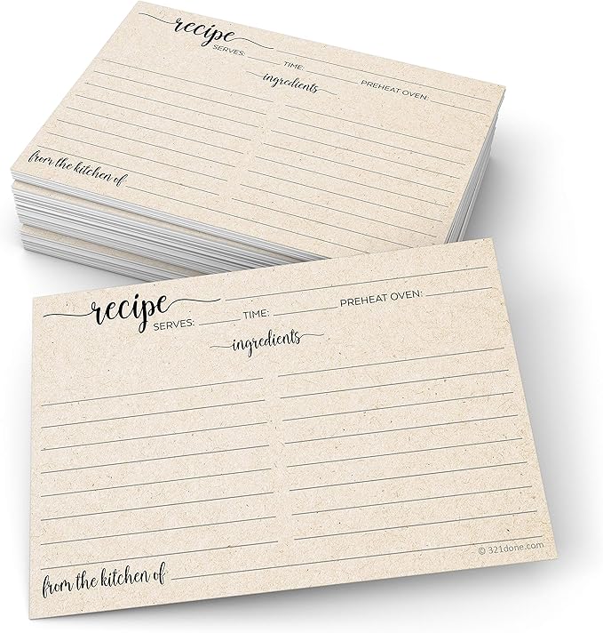 321Done Recipe Cards (Set of 50) 4x6 - Rustic Kraft Tan - From the Kitchen Of - Large Double-Sided Premium for Weddings, Bridal Shower, Baby - Made in USA - Minimalist
