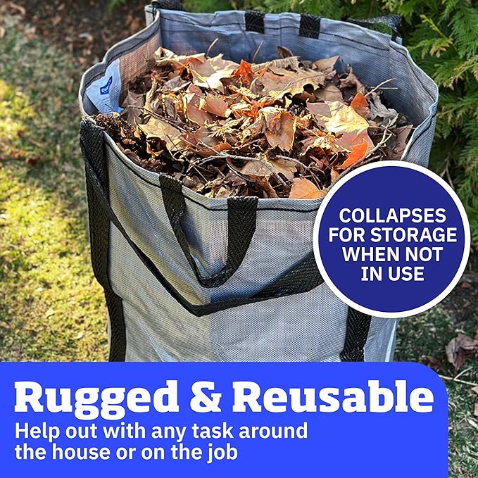 DURASACK Heavy Duty Home and Yard Bags 48-Gallon Reusable Self-Standing Lawn and Leaf Bags Garbage Can with Reinforced Handles, Gray