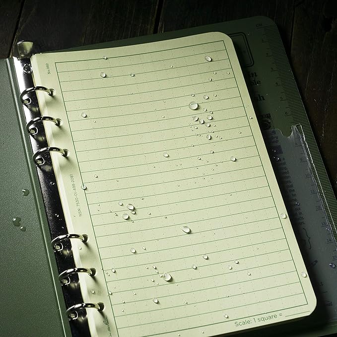 Rite In The Rain Weatherproof Loose Leaf Paper, 4.625" x 7", 32# Green, Universal Pattern, 100 Sheet Pack (No. 982)