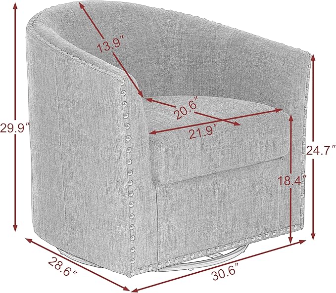 UIXE 360° Swivel Barrel Accent Chair, Modern Upholstered Arm Chair Round Club Armchair, Nailhead Trim Single Sofa Seating in Fabric for Living Room - Light Camel