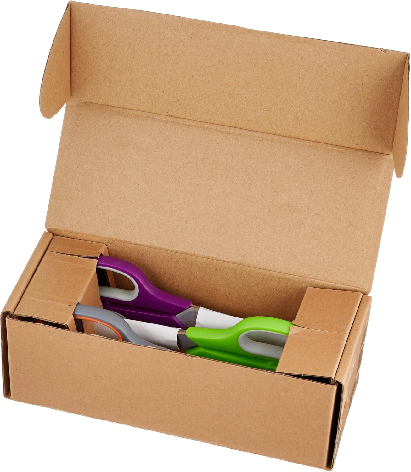 Amazon Basics Stainless Steel Scissors for Office, Crafts, Multipurpose, Sharp, Comfort Grip, PVD Coated, 3 Pack, Multicolor