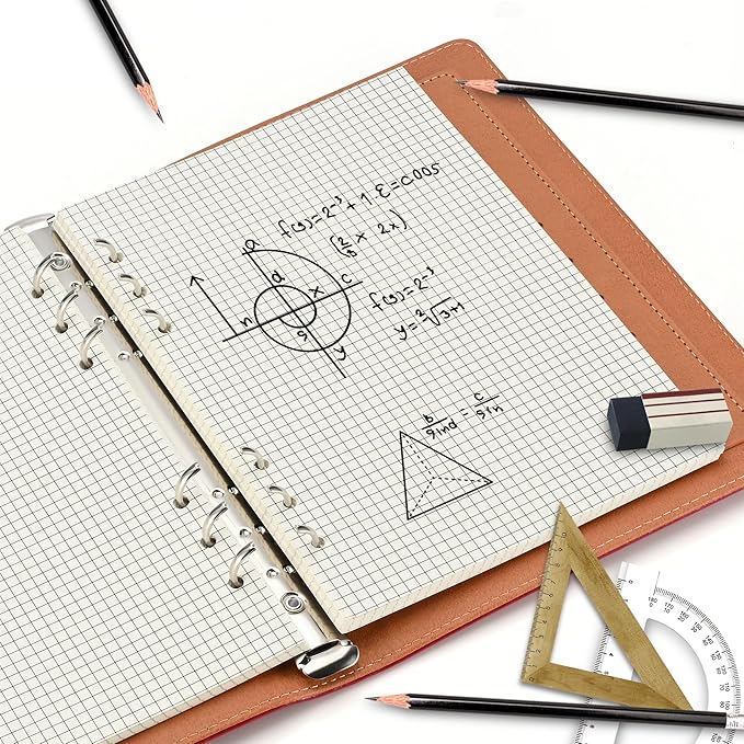 A5 Grid-Ruled Refill Paper, 100gsm Thick Beige No-Bleed Sheets (80-Pack), Pre-Punched – Fits A5 6-Ring Binders for Office, School & Teachers