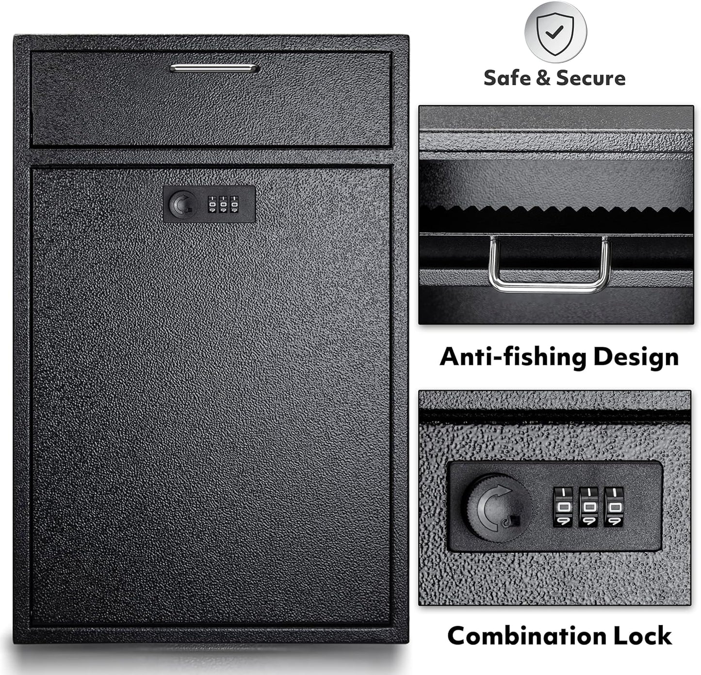 Wall Mounted Lock Box with Combination - 1.2mm Heavy Duty Steel Extra Large Mailbox - Theft Proof Mailbox for Night Key, Deposit, Money, Cash, Paperwork (11'' x 4.75'' x 15.75'')
