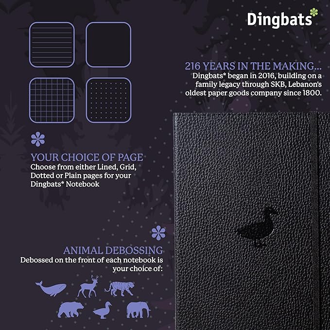 Dingbats A5 Wildlife Notebook Journal Hardcover, Cream 100gsm Ink-Proof Paper, 6.1 x 8.5 inches, 192 pages (Black Duck, Dotted).