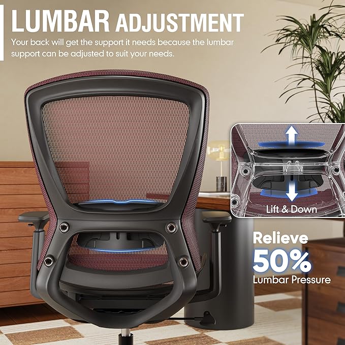 ELABEST T96 Mesh Office Chair,Ergonomic Computer Desk Chair,Sturdy Task Chair- Adjustable Lumbar Support & Armrests,Tilt Function,Comfort Wide Seat,Swivel Home Office Chair