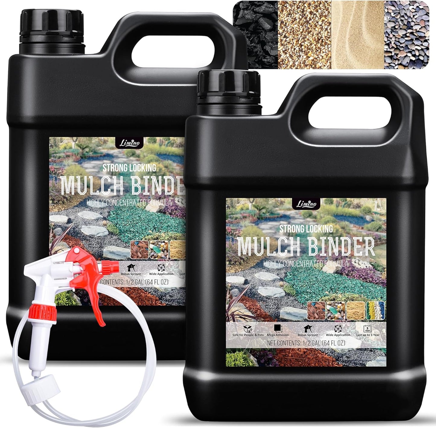 Mulch Glue - 1 Gallon / 128oz Mulch Adhesive Gravel Binder with Applicator for Landscaping, Garden - Non Toxic Ready to Use Landscape Lock Glue Mulches Stabilizer for Pea Gravel, Rock, Stones, Bark