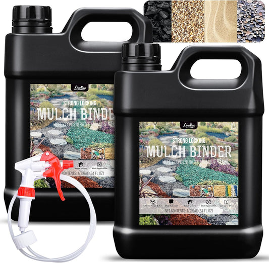 Mulch Glue - 1 Gallon / 128oz Mulch Adhesive Gravel Binder with Applicator for Landscaping, Garden - Non Toxic Ready to Use Landscape Lock Glue Mulches Stabilizer for Pea Gravel, Rock, Stones, Bark