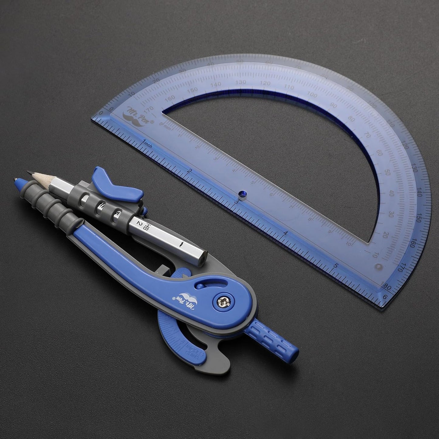 Mr. Pen- Compass and Protractor Set, Midnight Blue, Compass Geometry Tool, Protractor and Compass Set, Compass Drawing Tool, Drawing Compass, Geometry Compass, Math Compass for Geometry
