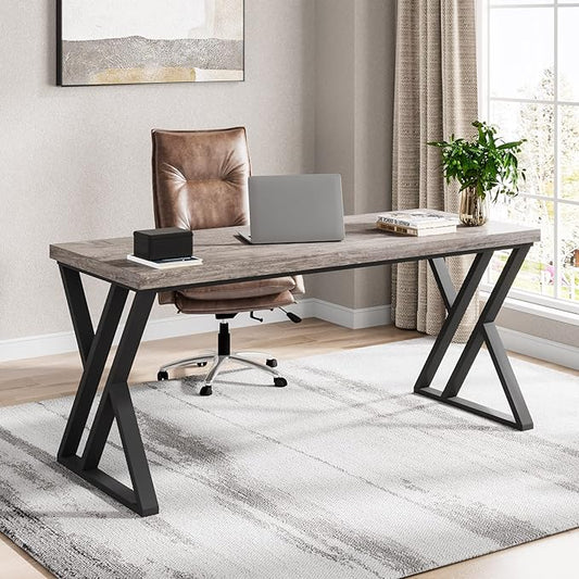 Tribesigns Writing Computer Desk, 55 inch Heavy Duty Study Desk with Z-Shaped Metal Leg, Modern Simple Home Office Computer Desk, Grey