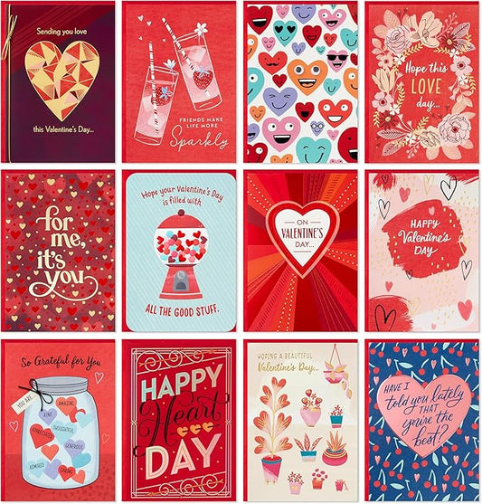 Hallmark Valentine's Day Card Assortment Pack for Adults, Friends, Galentines (12 Unique Designs with Envelopes)