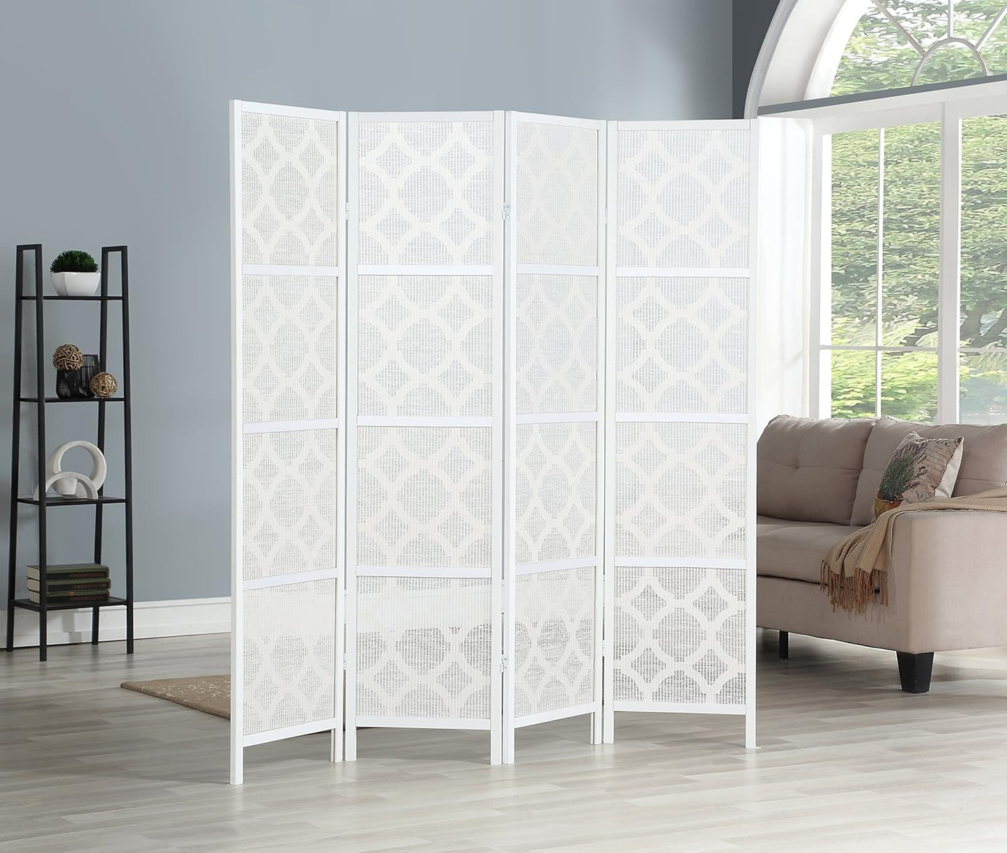 NicBex Room Divider 4 Panel Room Dividers with Quarterfoil Diamond Design Partition Room Dividers and Folding Privacy Screens Wall Divider for Home, Room Separation,69.28"W x 17.32"D x 70.31"H, White