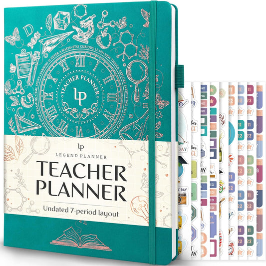 Legend Teacher Planner – Undated Lesson Plan Book for Teachers with Weekly & Monthly Calendars - Classroom Organization & School Year Planner – 8.5”x11.5” Hardcover (Viridian Green)