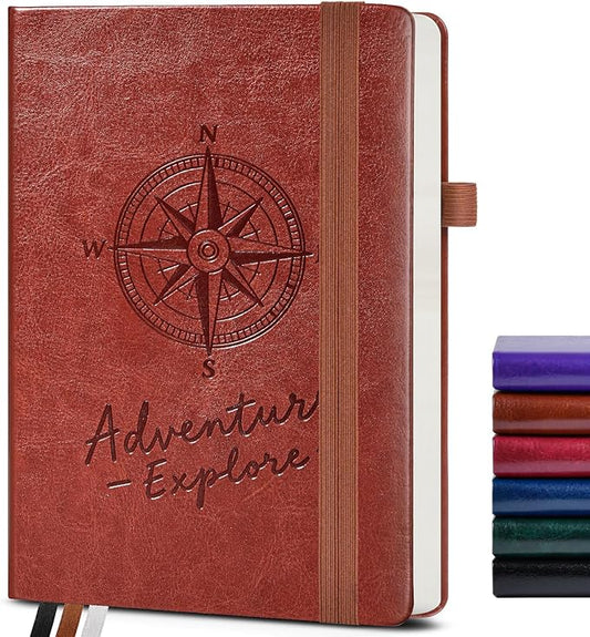 Lined Journal Notebook for Men Women, 160 Pages Ruled Paper, Inner Pocket, A5 Hardcover Vintage Leather Notebooks for Work, School, Travel Journaling, Daily Diary, Notepad 5.8" x 8.5" (Brown)