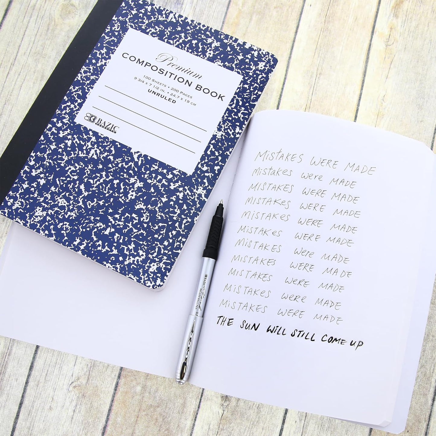 BAZIC Composition Book Blue Marble Unruled Ruled 100 Sheet Notebook, Blank Page Journal Comp Notebooks for School, 2-Pack