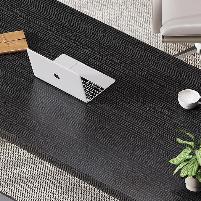 LVB Black Desk, Modern Gaming Writing Computer Desk for Home Office, Metal Wood Study Work PC Computer Table for Bedroom, Industrial Executive Student Workstation Desk, 47 Inch, Black Oak