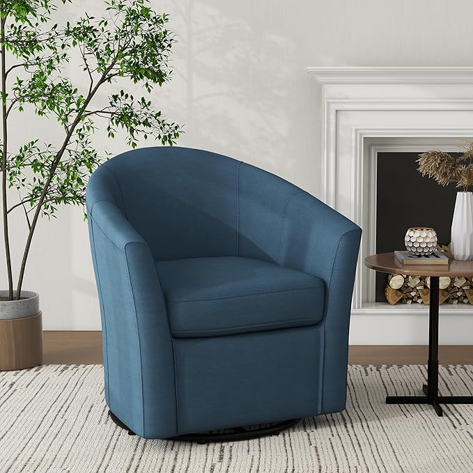 UIXE 360° Swivel Barrel Accent Chair, Modern Round Arm Chair Upholstered Club Armchair, Single Sofa Seating in Fabric for Living Room, Bedroom (Blue)