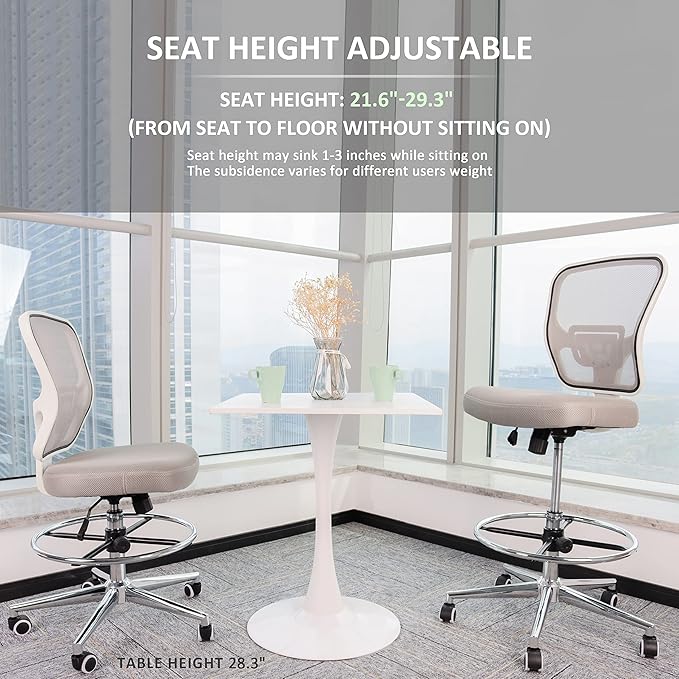 Drafting Chair, Tall Office Chair for Standing Desk, Drafting Stool with Lumbar Support, Adjustable Height and Foot Ring, Grey