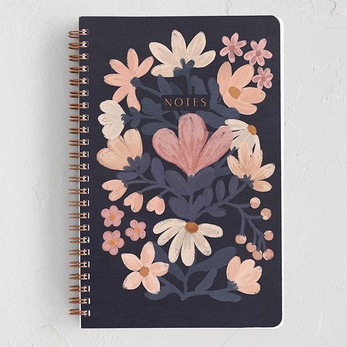 Minted Nostalgic Notebook, Writing Journal for Notes, Journaling & Planning, Durable Acrylic Free Cover, Vintage Floral Unique Design, Spiral Bound Journal Notebook with 80 Lined Pages, 5.5" x 8.5"