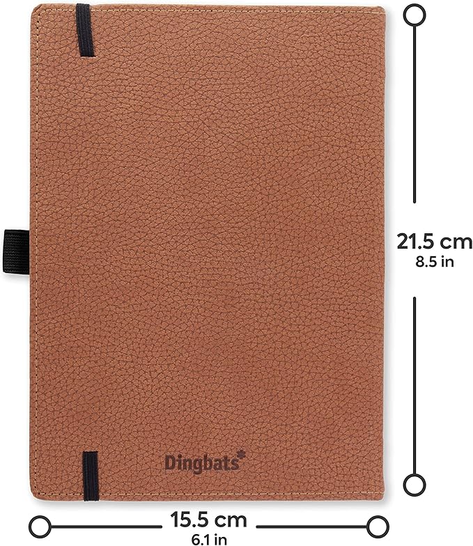 Dingbats* Wildlife Grid Writing Journal Notebook A5 - Vegan Leather Hardcover - Ideal for Work, Travel - Pocket, Elastic Closure, & Bookmark