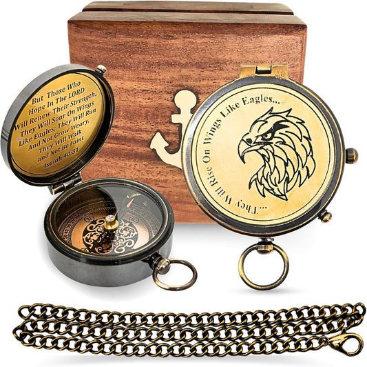 Brass Directional Engraved Compass, Baptism Gifts for Boys Girls, First Communion, Christian Gifts for Men, First Confirmation Gifts for Boys, Inspirational