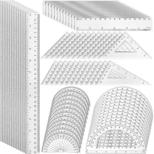 Tenare 72 Pcs Plastic Clear Math Set Includes Protractor Triangle Rulers 12 Inch 6 Inch Straight Geometry Math Transparent Ruler Measuring Tool for School Office Home Supplies