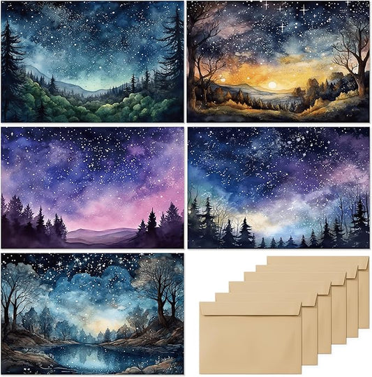 Blank Cards with Envelopes All Occasion,Watercolor Starry Night Sky Design Blank Greeting Cards 4x6,20Pack -Blank Greeting Cards,Note Cards with Matching Peel-and-Seal Rustic Envelopes