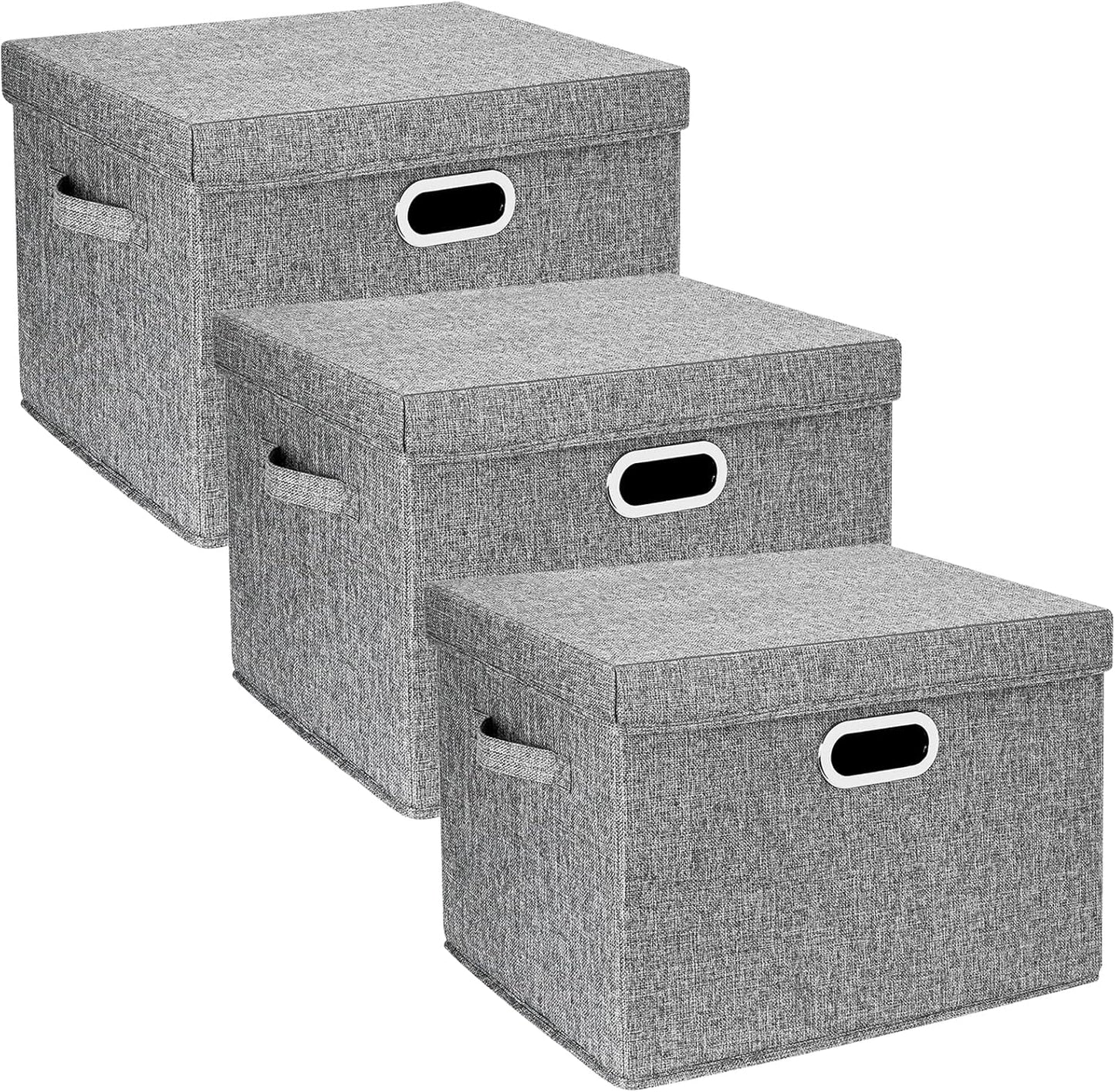 TYEERS Large Storage Bins with Lids, Collapsible, Washable, Fabric Storage Boxes for Organizing, 17.3x11.8x11.4 inches, 3 Pack, Gray