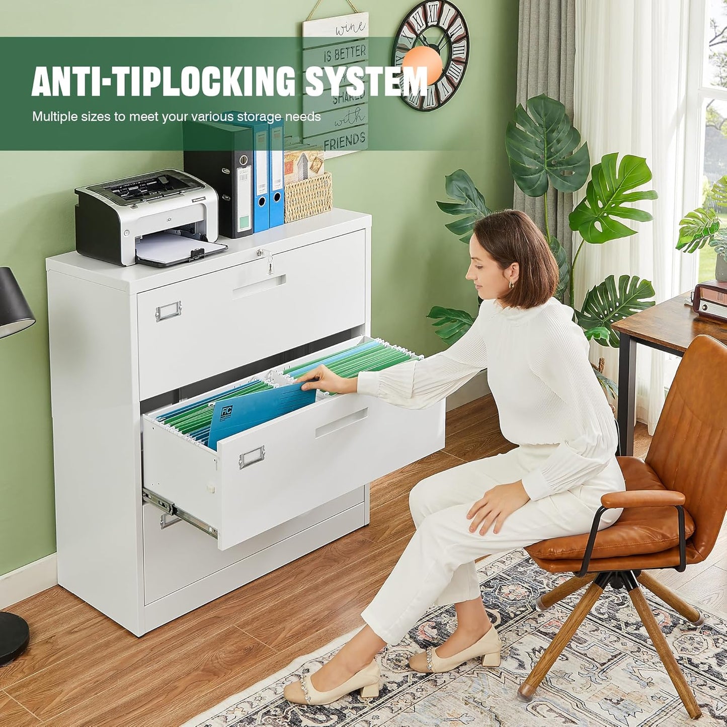 Letaya 3 Drawer File Cabinets with Lock,Metal Lateral Filing Cabinets for Home Office Organization Hanging Storage Letter/Legal/F4/A4(Assembly Required)