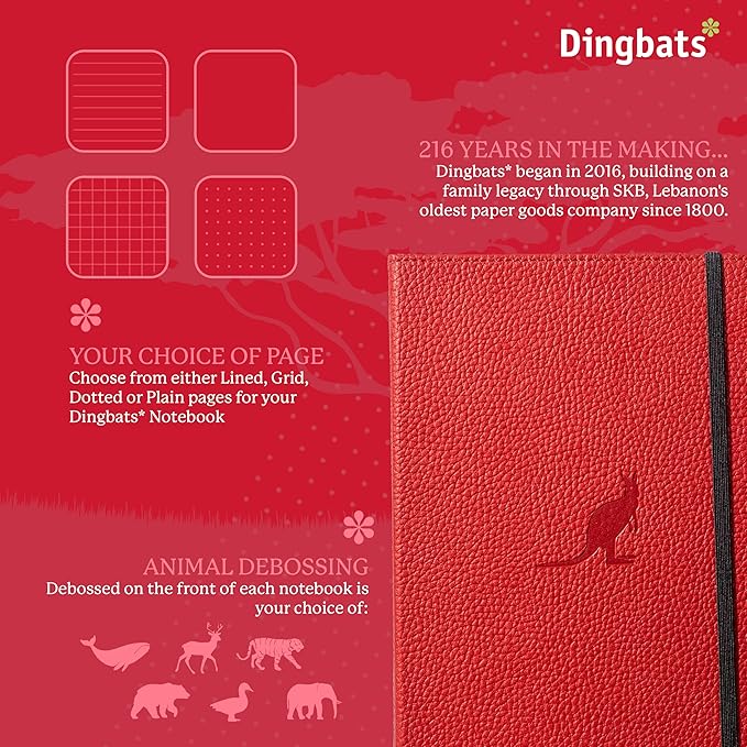 Dingbats A5 Wildlife Notebook Journal Hardcover, Cream 100gsm Ink-Proof Paper, 6.1 x 8.5 inches, 192 pages (Red Kangaroo, Lined)