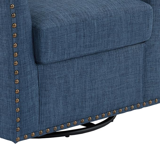 UIXE 360° Swivel Barrel Accent Chair Set of 2, Modern Upholstered Arm Chair Round Club Armchair, Nailhead Trim Single Sofa Seating in Fabric for Living Room - Blue