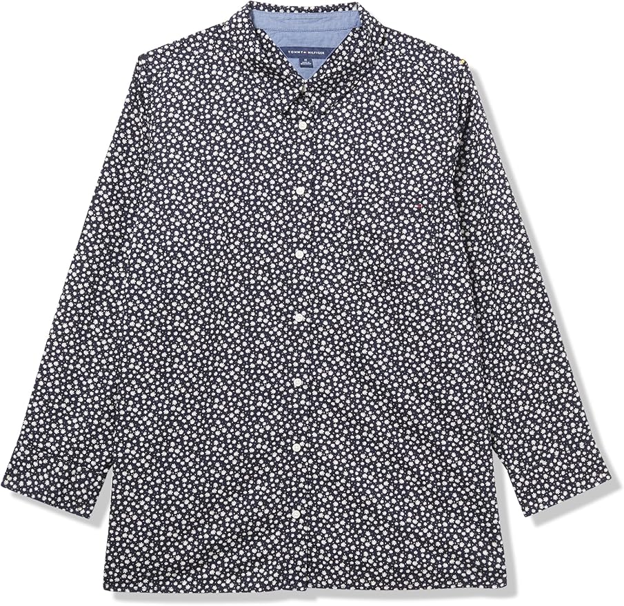 Tommy Hilfiger Women's Long Button Up Collared Shirt with Roll Tab Sleeve