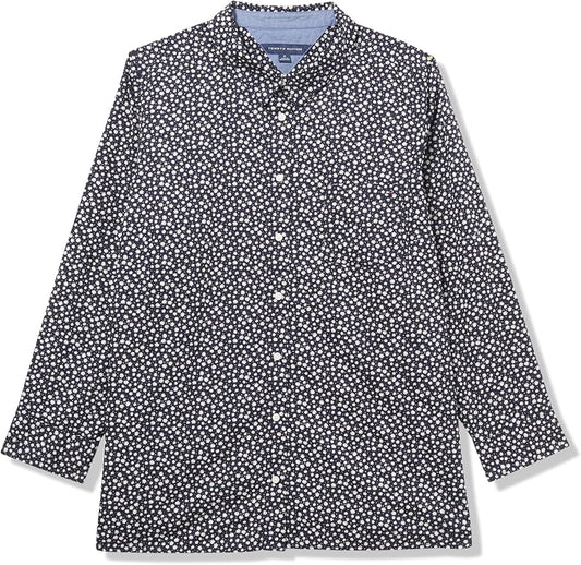 Tommy Hilfiger Women's Long Button Up Collared Shirt with Roll Tab Sleeve