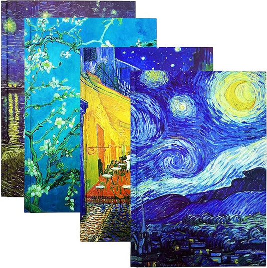 Journaling Notebooks Hard Cover Classic Notebook 4 Pack A5 Van Gogh Hardcover Executive Notebook 8.3"x 5.9" Journal Notebooks 192 Pages 80gsm Thick Paper Journal Aesthetic Supplies for School Office