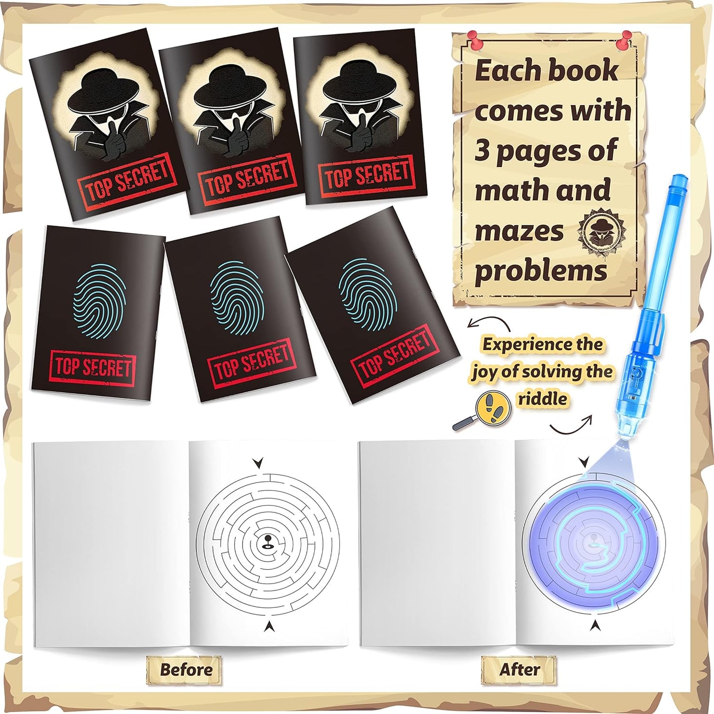 GIFTINBOX Invisible Ink Pens with UV light for Kids, Spy Pen Party Favors for Kids 8-12, 12 Pack Invisible Ink Pen and Notebook, Magic Marker for Secret Message Birthday Party Favors for Kid 4-8