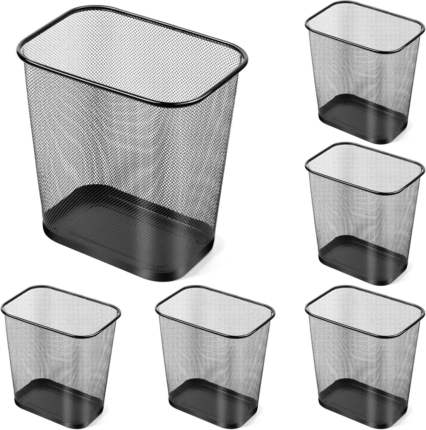 6 Pieces Mesh Square Trash Cans 4 Gallons Wire Wastebasket for Home Black Metal Office Garbage Cans Rectangular Open Top Trash Bin for Kitchen Bathroom Bedroom Dorm Room, 11.7 x 8.5 x 11.8 Inch