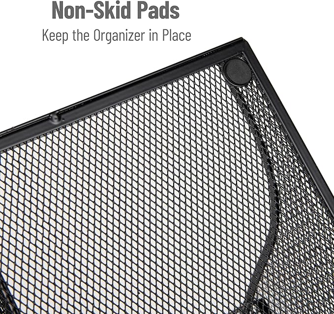 Mind Reader Countertop Organizer, 3-Tier Desktop Storage Rack, Office Breakroom Supply Caddy, Metal Mesh, Black