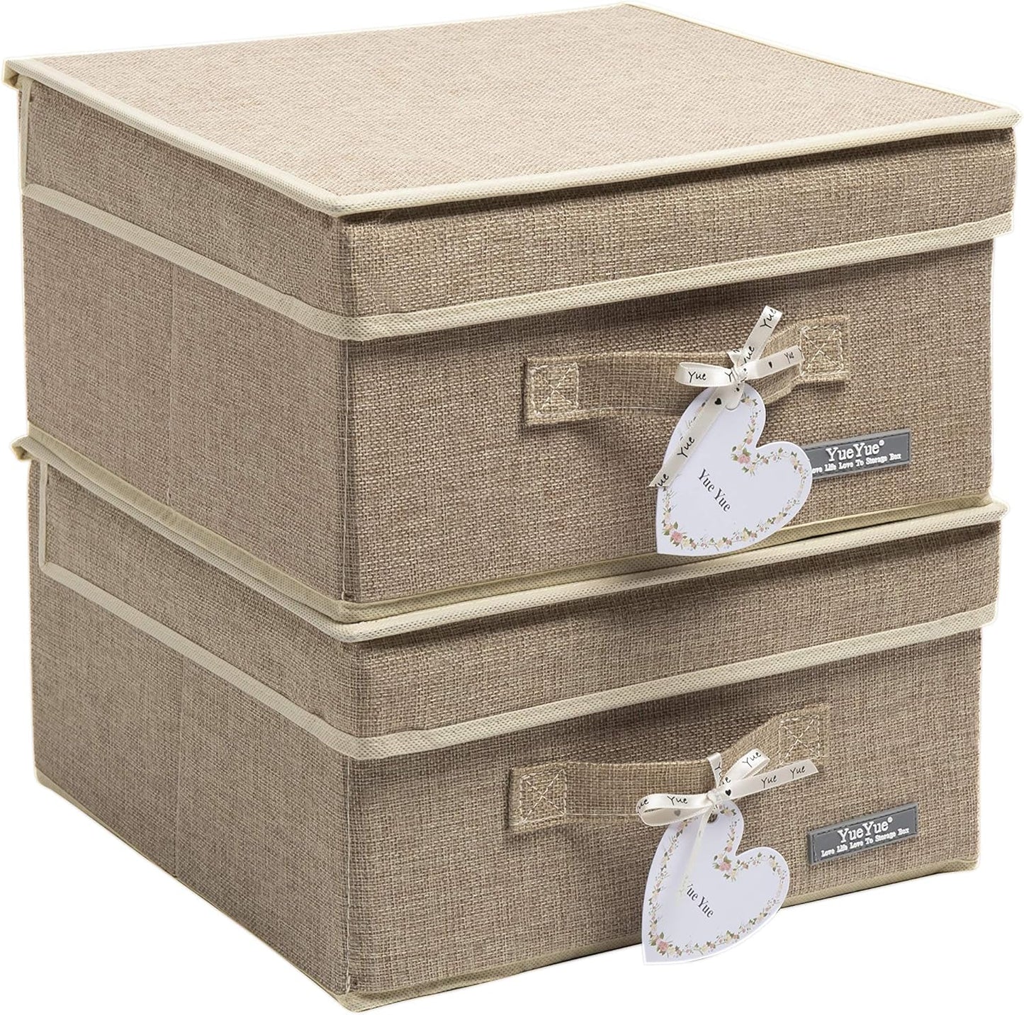 YueYue Foldable Fabric Closet Organizer Bins Box Storage - 2 Pack 12.4 X 12 X 6.7 Inch Storage Bins With Lids Boxes Linen - Bins Storage Box Collapsible Cloth Pack Lid