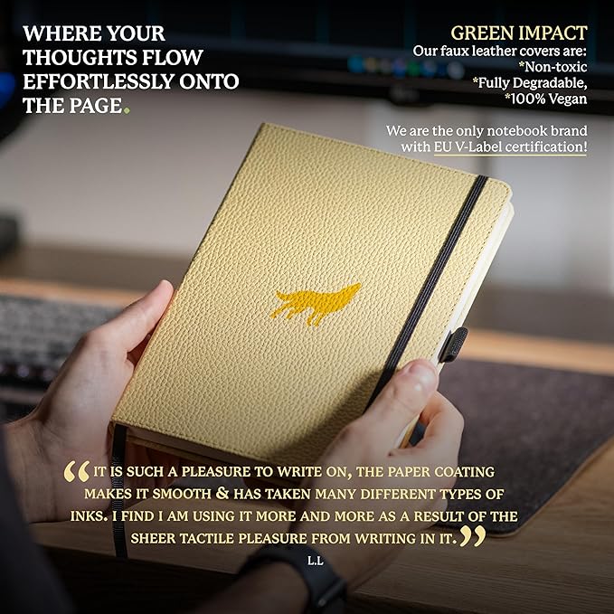 Dingbats* Wildlife Dotted Writing Journal Notebook A5 - Vegan Leather Hardcover - Ideal for Work, Travel - Pocket, Elastic Closure, & Bookmark