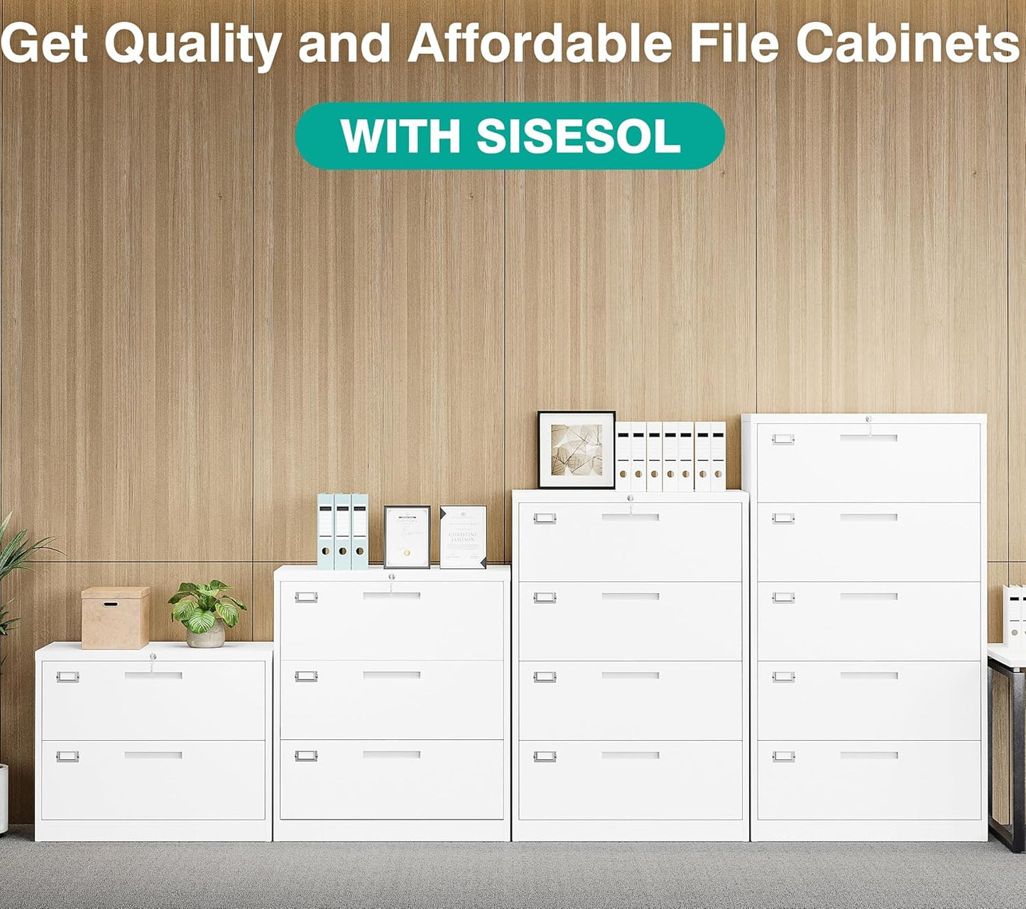 SISESOL 4 Drawer Lateral File Cabinet with Lock,White Lateral Filing Cabinet,Horizontal Metal Filing Cabinets,Locked Wide Four Drawer File Cabinets for Office Home,Fit A4/F4/Letter/Legal File