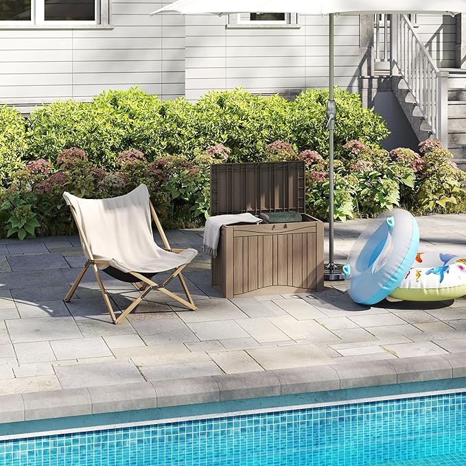 50 Gallon Lockable Resin Deck Box, Waterproof & UV-Resistant Outdoor Storage Box for Outdoor Cushion Storage, Garden Tools & Pool Accessories Storage, Gray