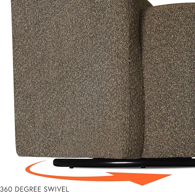 Upholstered 360° Barrel Back Swivel Chair | Accent Chairs for Living Room & Bedroom | Decorative Home Furniture, Brown Boucle