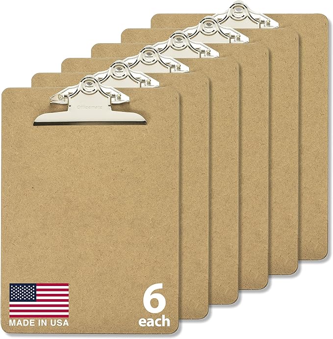 Officemate Recycled Wood Clipboards, 6 Inch Clip, 6 Pack Clipboards, Letter Size (9 x 12.5 Inches), Brown (83706)