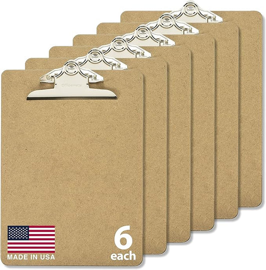 Officemate Recycled Wood Clipboards, 6 Inch Clip, 6 Pack Clipboards, Letter Size (9 x 12.5 Inches), Brown (83706)