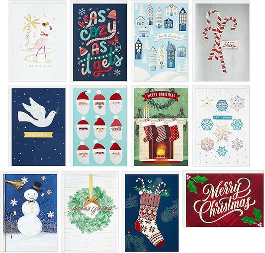 Hallmark Handmade Christmas Card Assortment (12 Cards and Envelopes, Refill Pack Card Organizer Box)