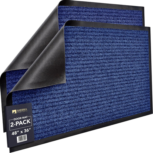 Sierra Concepts Front Door Mat X-Large Welcome Floor Mats - Entryway Indoor Outdoor Entrance Doormat, Patio, Porch, Muddy Dog Shoe, Inside Outside Low Profile 48x36in, 2-Pack Blue