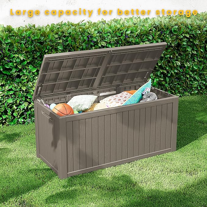 200 Gallon Outdoor Storage Box Waterproof Lockable Resin Deck Box Large, Patio Storage Bin for Pool Accessories Cushion Furniture, Garden Tools, UV-Resistant Outside Delivery Grey